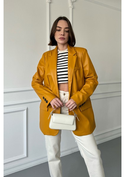 Blazer Deri Ceket- Hardal