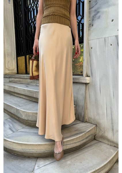 Beli Lastikli Saten Etek- Bej