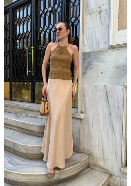 Beli Lastikli Saten Etek- Bej fırsatları