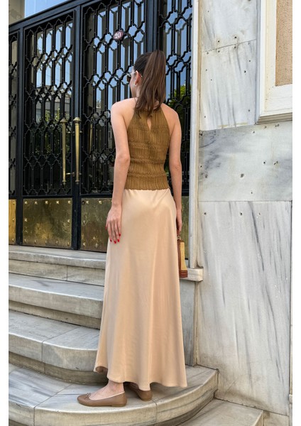 Beli Lastikli Saten Etek- Bej indirimleri