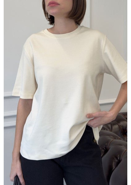 Kısa Kol Orijinal Basic Tshırt- Krem modelleri