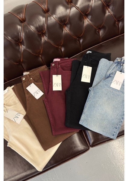 Kesik Paça Boyfit Jean- Kırmızı fiyatları