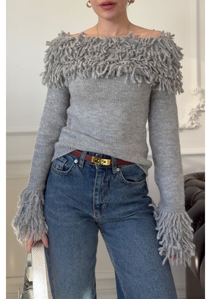 Madonna Yaka Püsküllü Kazak Gri fiyatları