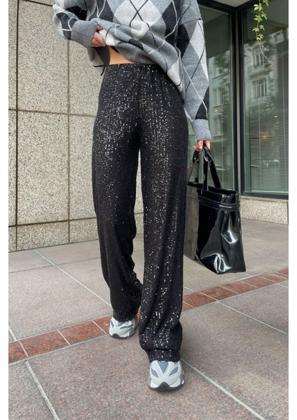 Pul Işlemeli Pantolon- Siyah