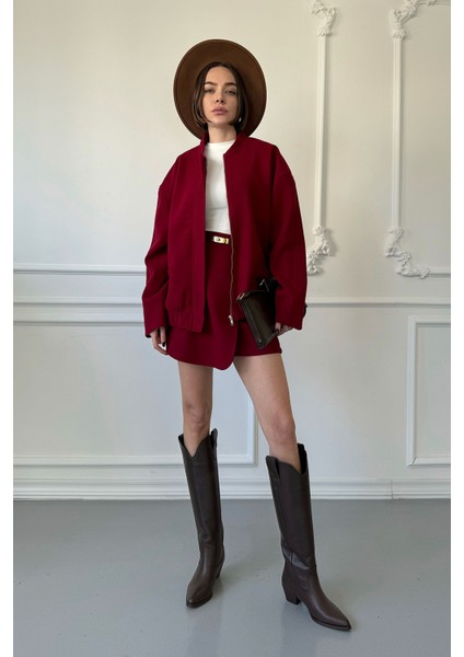 Patlı Kaşe Ceket Takım- Bordo