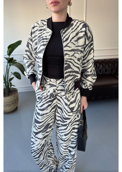 Zebra Desen Premium Pantolon- Ekru