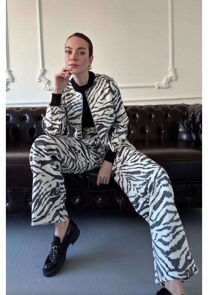 Zebra Desen Premium Pantolon- Ekru