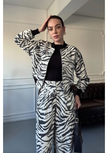 Zebra Desen Premium Pantolon- Ekru