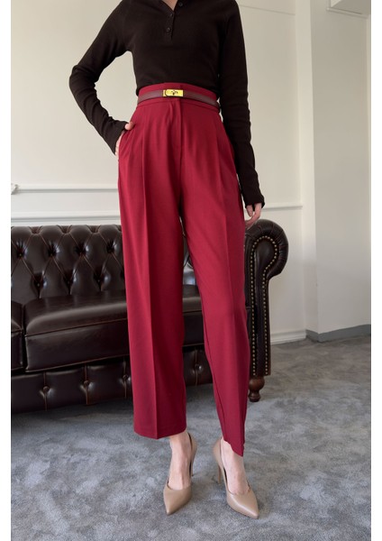 Kumaş Havuç Pantolon- Bordo