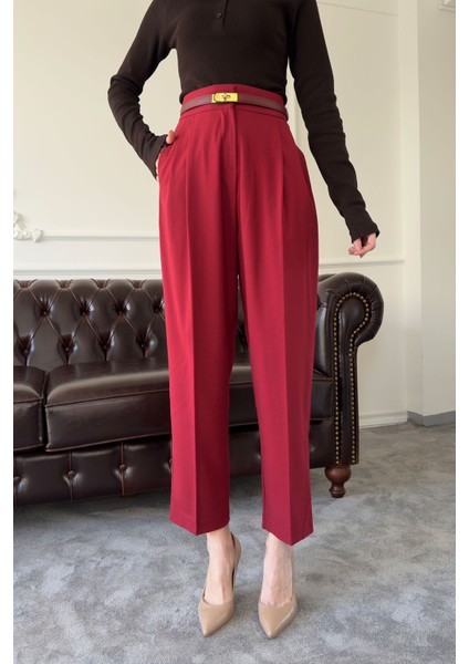 Kumaş Havuç Pantolon- Bordo