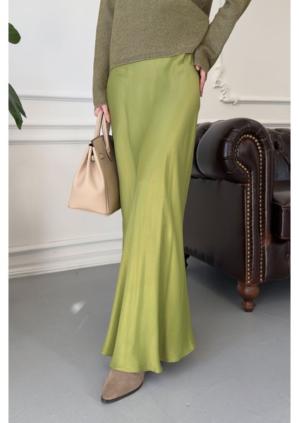 Beli Lastikli Saten Etek- Yağ Yeşili