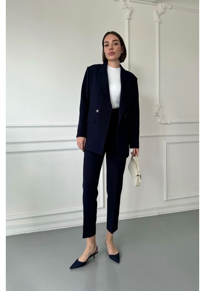 Blazer Tasarım Kruvaze Takım- Lacivert
