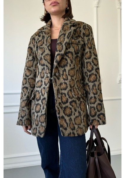 Kruvaze Kaşe Leopar Ceket- Siyah fiyatları