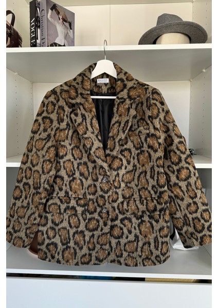 Kruvaze Kaşe Leopar Ceket- Siyah indirimleri