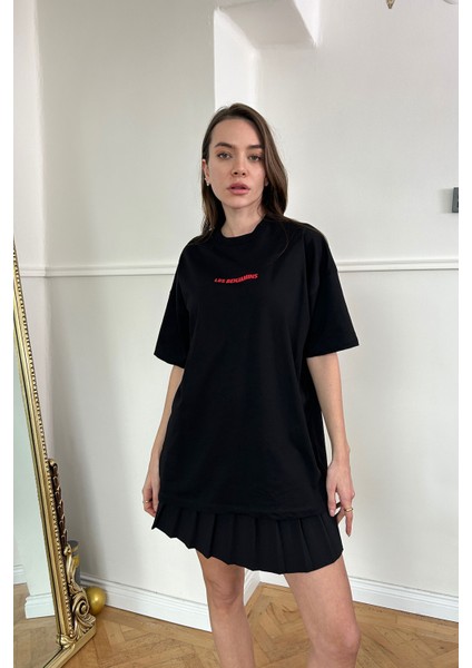 Pamuklu Baskılı Tshirt- Siyah