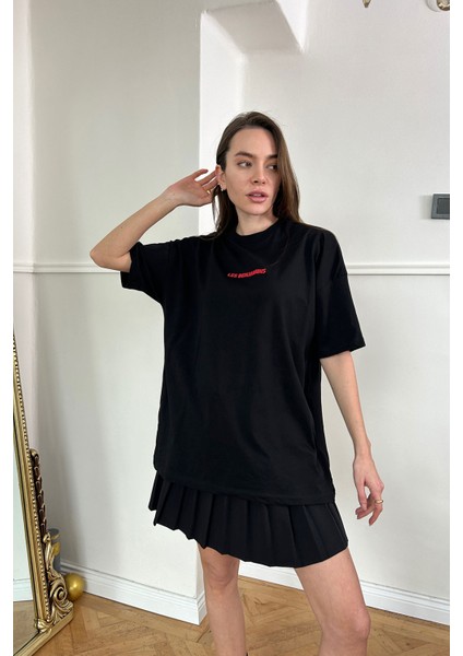 Pamuklu Baskılı Tshirt- Siyah