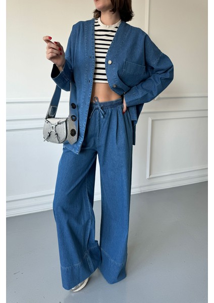 Duble Paça Denim Takım Mavi