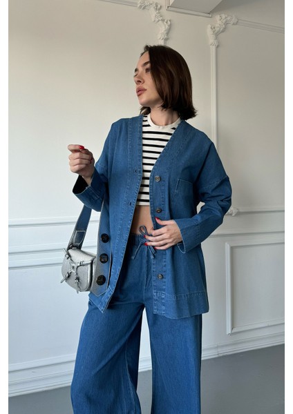 Duble Paça Denim Takım Mavi
