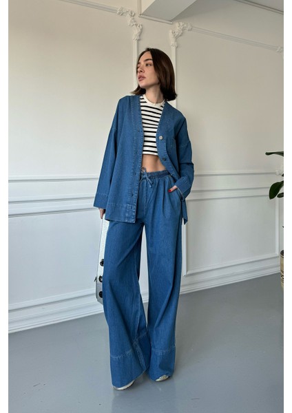 Duble Paça Denim Takım Mavi
