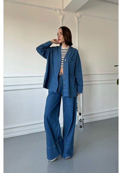 Duble Paça Denim Takım Mavi