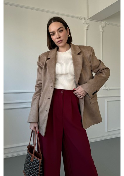 Süet Blazer Ceket- Camel