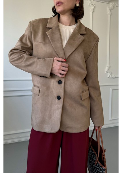 Süet Blazer Ceket- Camel