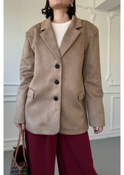 Süet Blazer Ceket- Camel