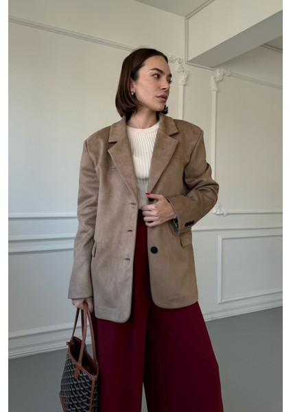 Süet Blazer Ceket- Camel