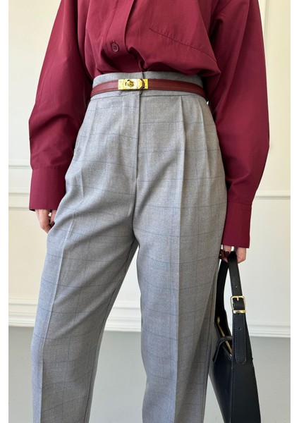 Ekose Desen Havuç Pantolon- Gri fiyatları