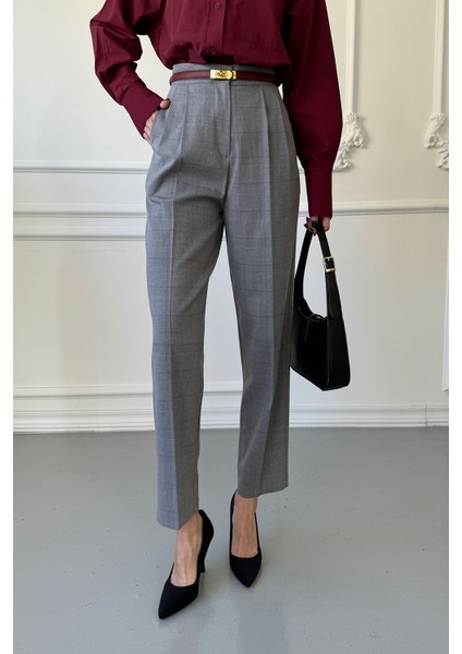 Ekose Desen Havuç Pantolon- Gri modelleri