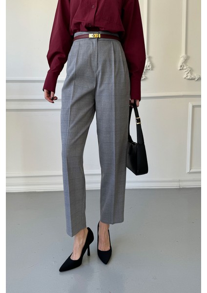 Ekose Desen Havuç Pantolon- Gri fırsatları