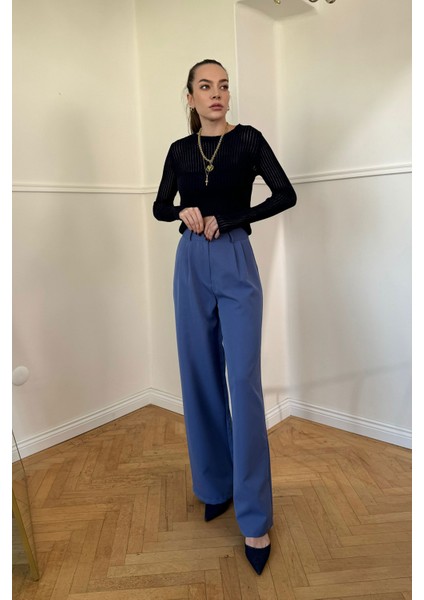 Pileli Kumaş Palazzo Pantolon- Mavi fiyatları