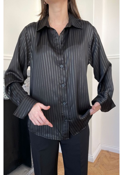 Zra Çizgili Saten Gömlek- Siyah modelleri
