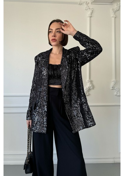 Pullu Blazer Ceket- Lacivert