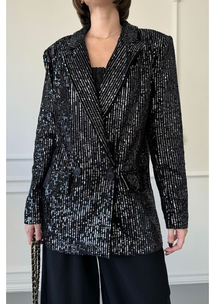 Pullu Blazer Ceket- Lacivert