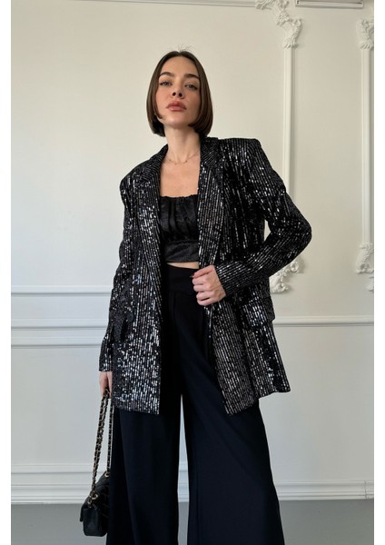 Pullu Blazer Ceket- Lacivert