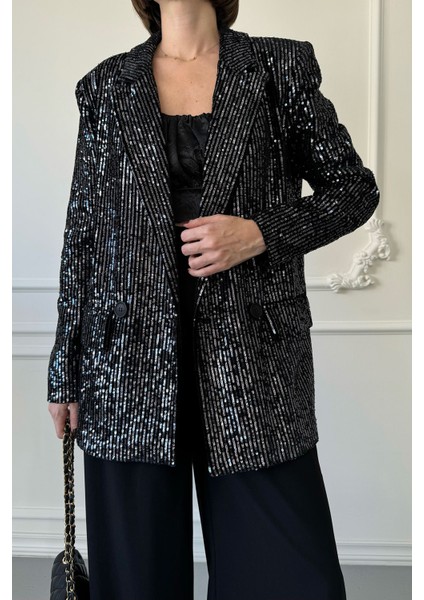 Pullu Blazer Ceket- Lacivert
