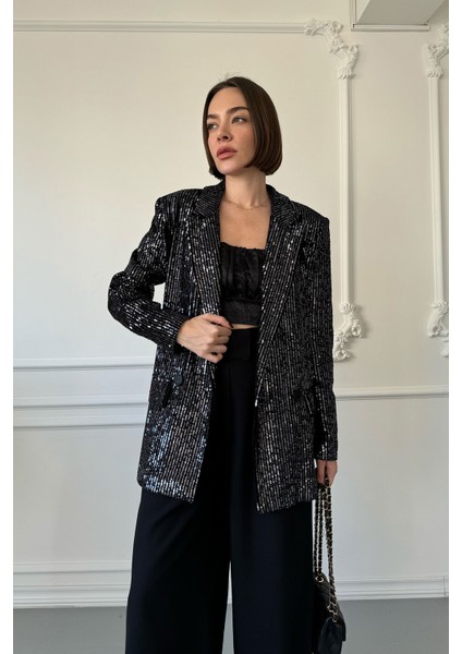 Pullu Blazer Ceket- Lacivert