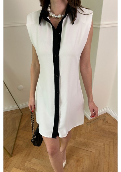 Crep Kumaş Sıfır Kol Gömlek Elbise- Ekru fırsatları