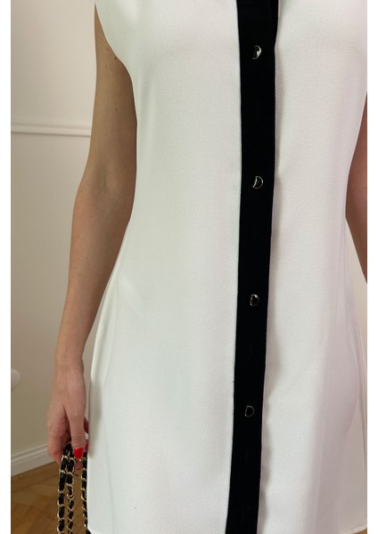 Crep Kumaş Sıfır Kol Gömlek Elbise- Ekru indirimleri