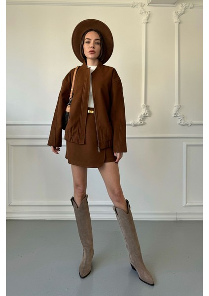 Patlı Kaşe Ceket Takım- Kahverengi modelleri