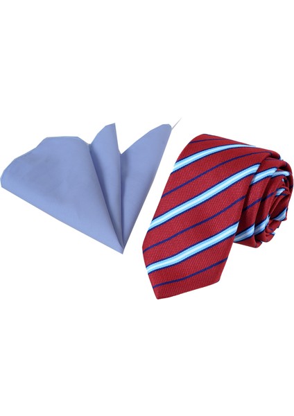 Kırmızı Mavi Lacivert Çizgili Hediyelik Kutulu Kravat Mendil Seti fiyatları