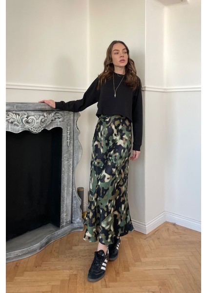 Beli Lastikli Kamuflaj Desen Saten Etek- Haki modelleri