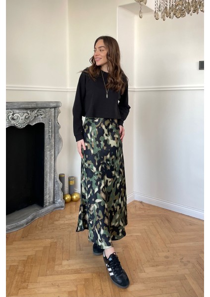 Beli Lastikli Kamuflaj Desen Saten Etek- Haki indirimleri