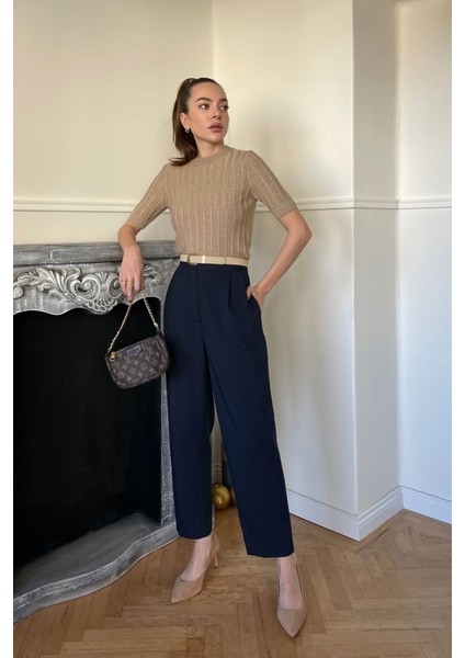 Kumaş Havuç Pantolon- Lacivert fiyatları