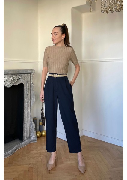 Kumaş Havuç Pantolon- Lacivert modelleri