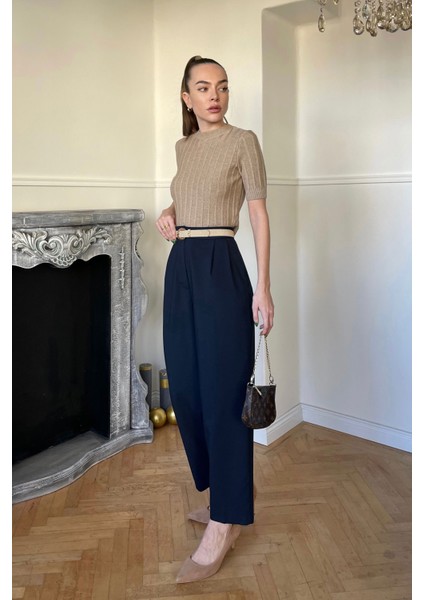 Kumaş Havuç Pantolon- Lacivert fırsatları