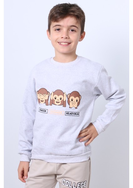 Erkek Çocuk Şardonlu Sweat Karakter Baskılı Ribanalı E34