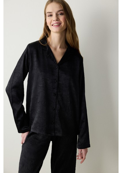 Siyah Saten Siyah Gömlek Pantolon Pijama Takımı fiyatları