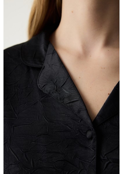 Siyah Saten Siyah Gömlek Pantolon Pijama Takımı modelleri